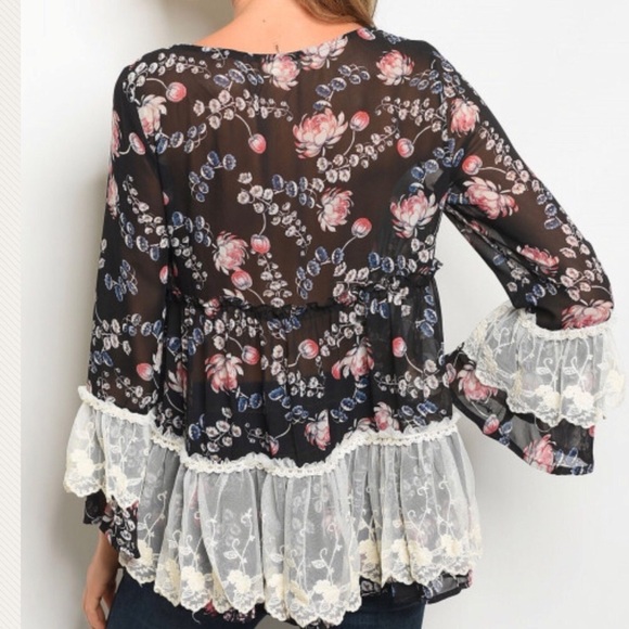 Chase floral chiffon Peplum lace empire waist top - Picture 2 of 8